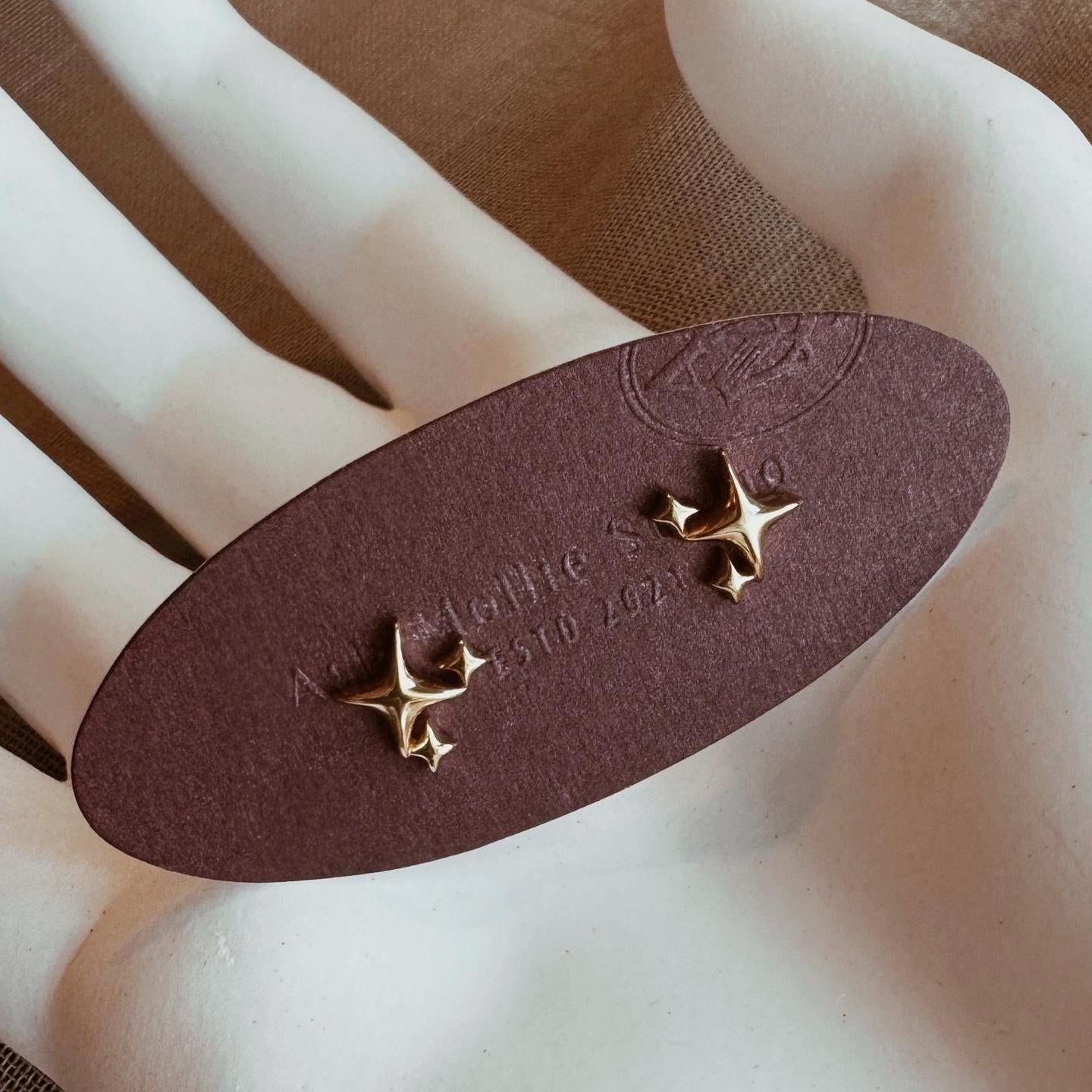 AMS French Vintage Gold Mini Small Sparkles Stars Earrings Studs