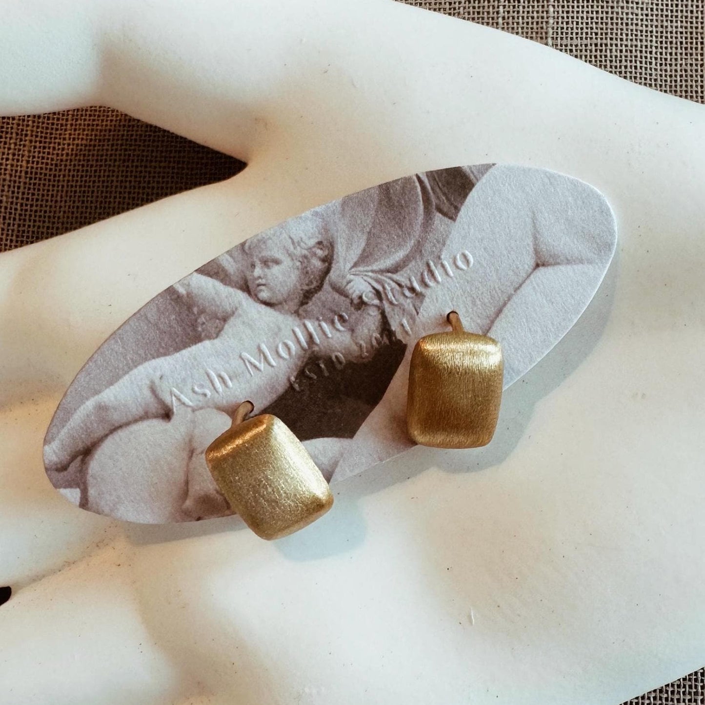 AMS French Vintage Rectangular Small Gold Earrings