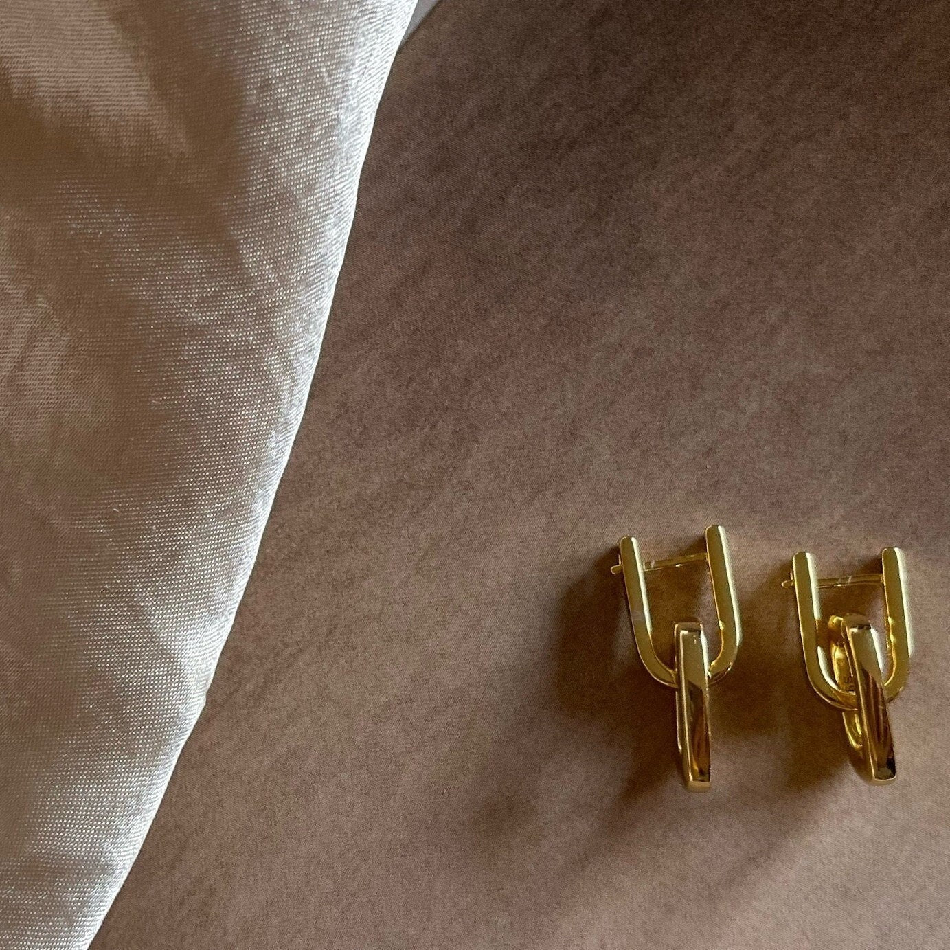 AMS Retangular Double Hoop Gold Earrings 