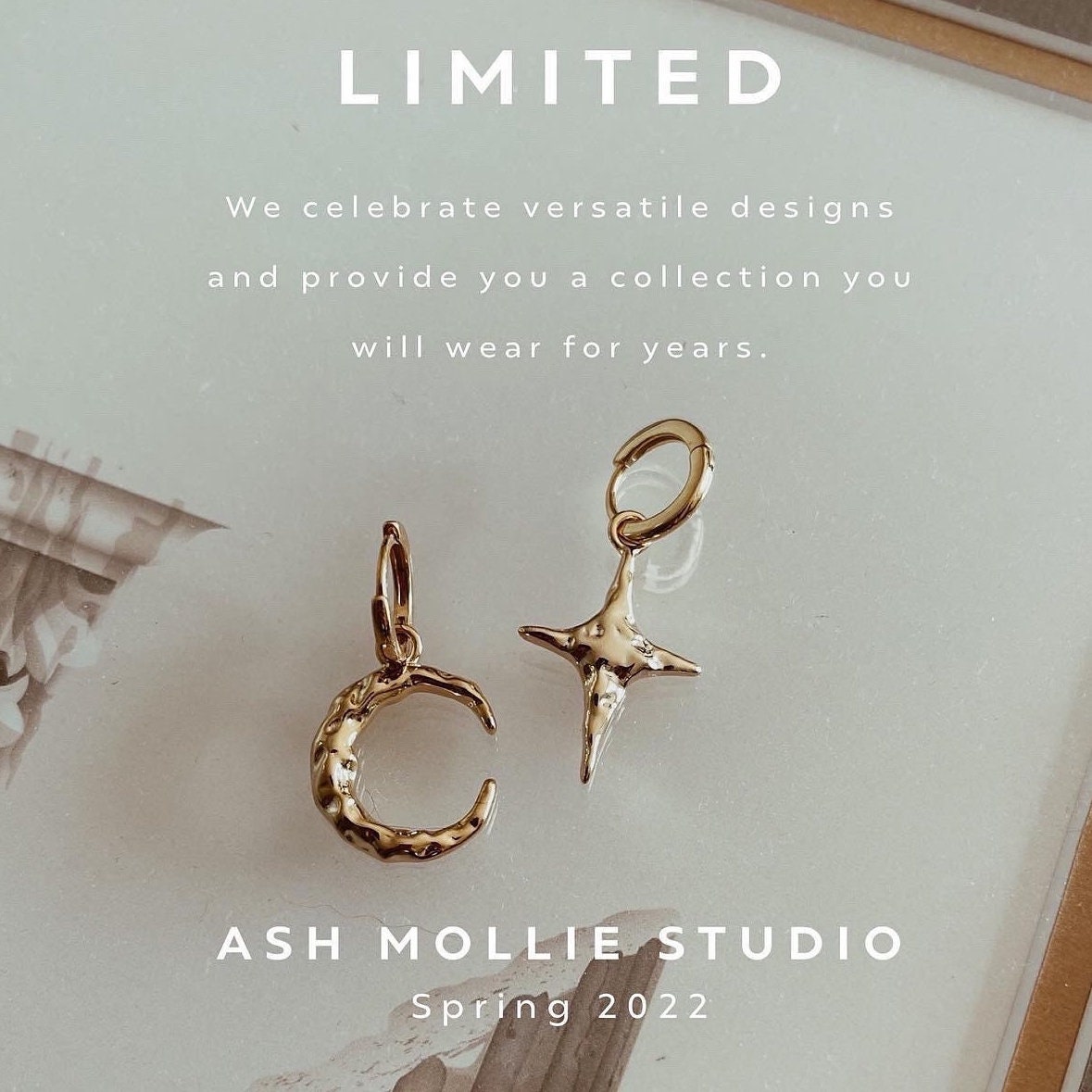 AMS French Vintage Moon and Star Gold Earrings