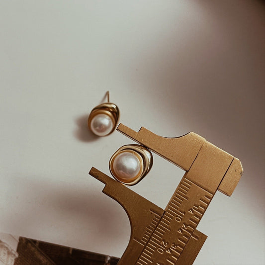 AMS Gold Pearl Classy French Vintage Earrings