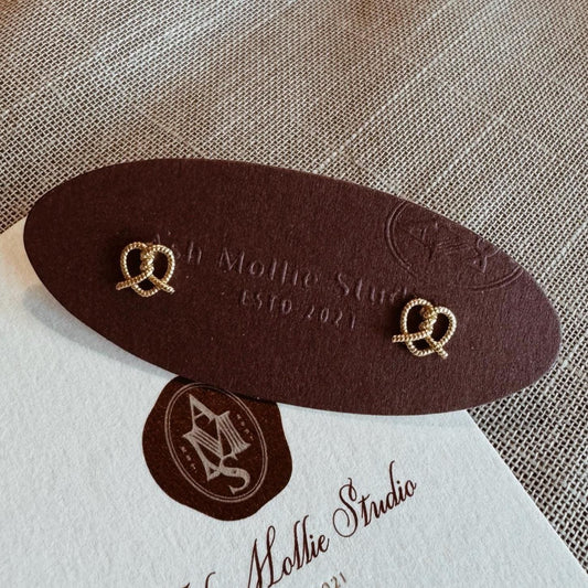 AMS French Vintage Gold Mini Small Pretzel Earrings Studs