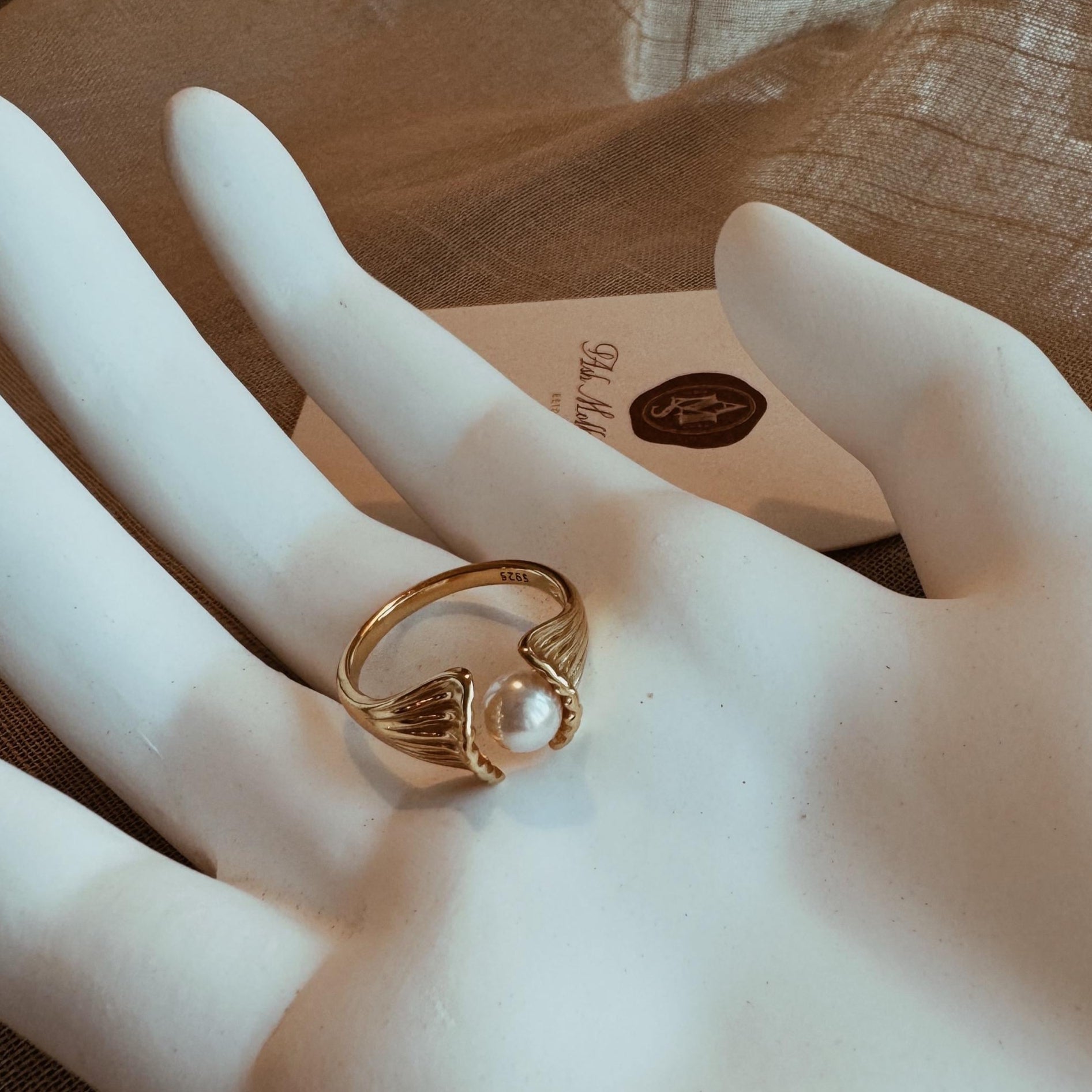 AMS French Vintage Classy Gold Ring with Pearl
