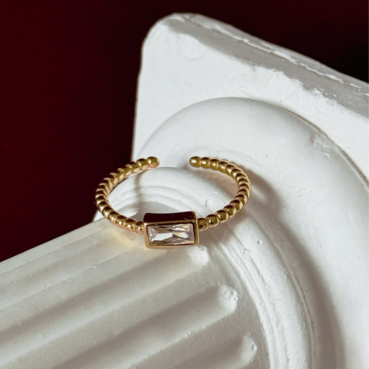 LUCIA Beaded Ring with Rectangular Stone - ASH MOLLIE STUDIO