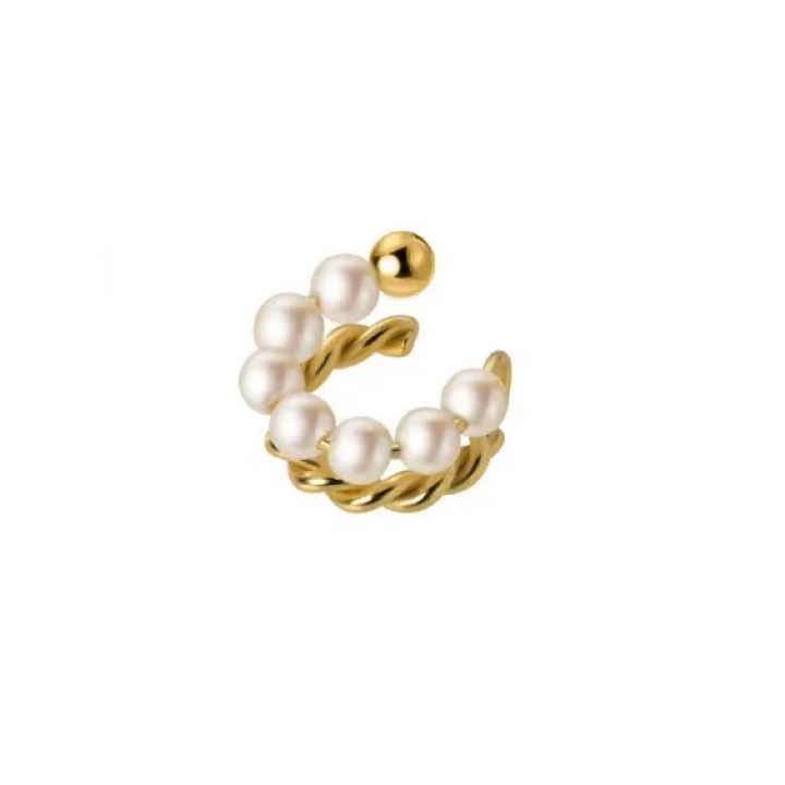 Gold and silver ear cuff with pearls and chain details