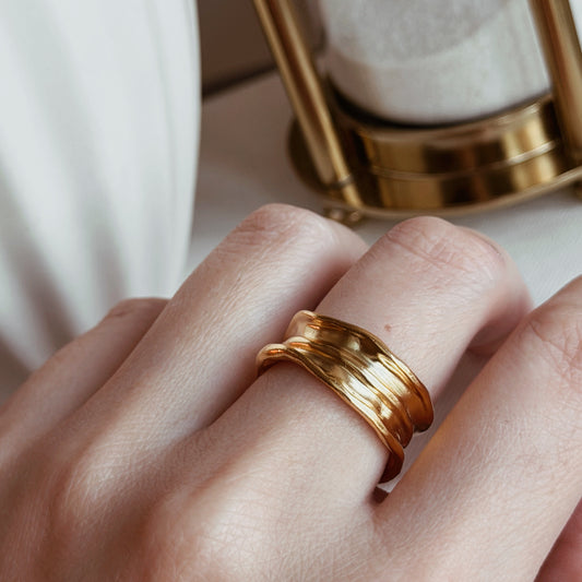 GAYA Sculptural Gold Wave Statement Ring - ASH MOLLIE STUDIO