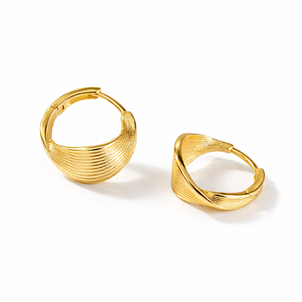 ZIVA Swerling Gold Hoop Earrings – 925 Silver 14K Gold Plated Minimalist Hoops | Ash Mollie Studio - ASH MOLLIE STUDIO