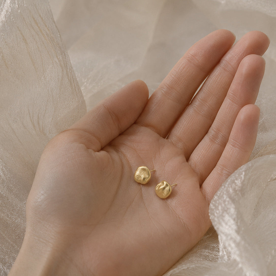 CATERINA Gold Hammered Stud Earrings - ASH MOLLIE STUDIO