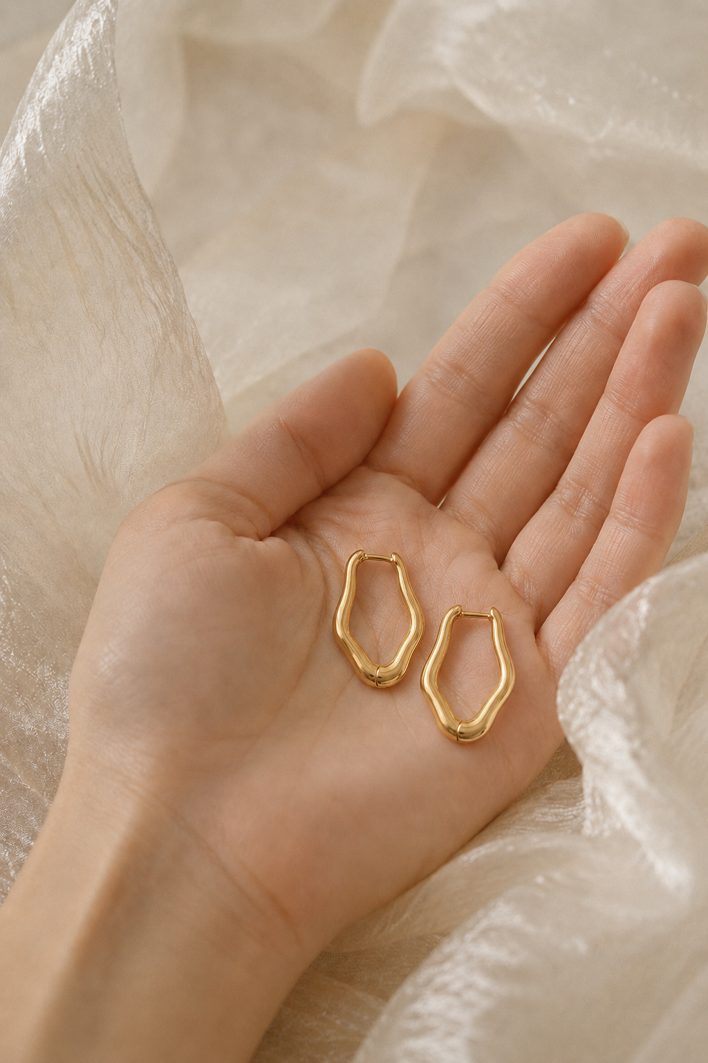 HESTIA Brushed Gold Uneven Oval Minimalist Vintage-Inspired Hoop Earrings - ASH MOLLIE STUDIO