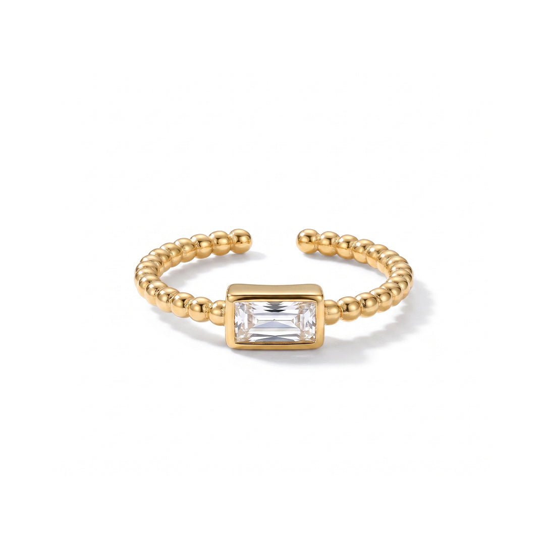 LUCIA Gold Braided Ring with Square Stone – Twisted Minimalist Adjustable Statement Ring for Women | Ash Mollie Studio - ASH MOLLIE STUDIO