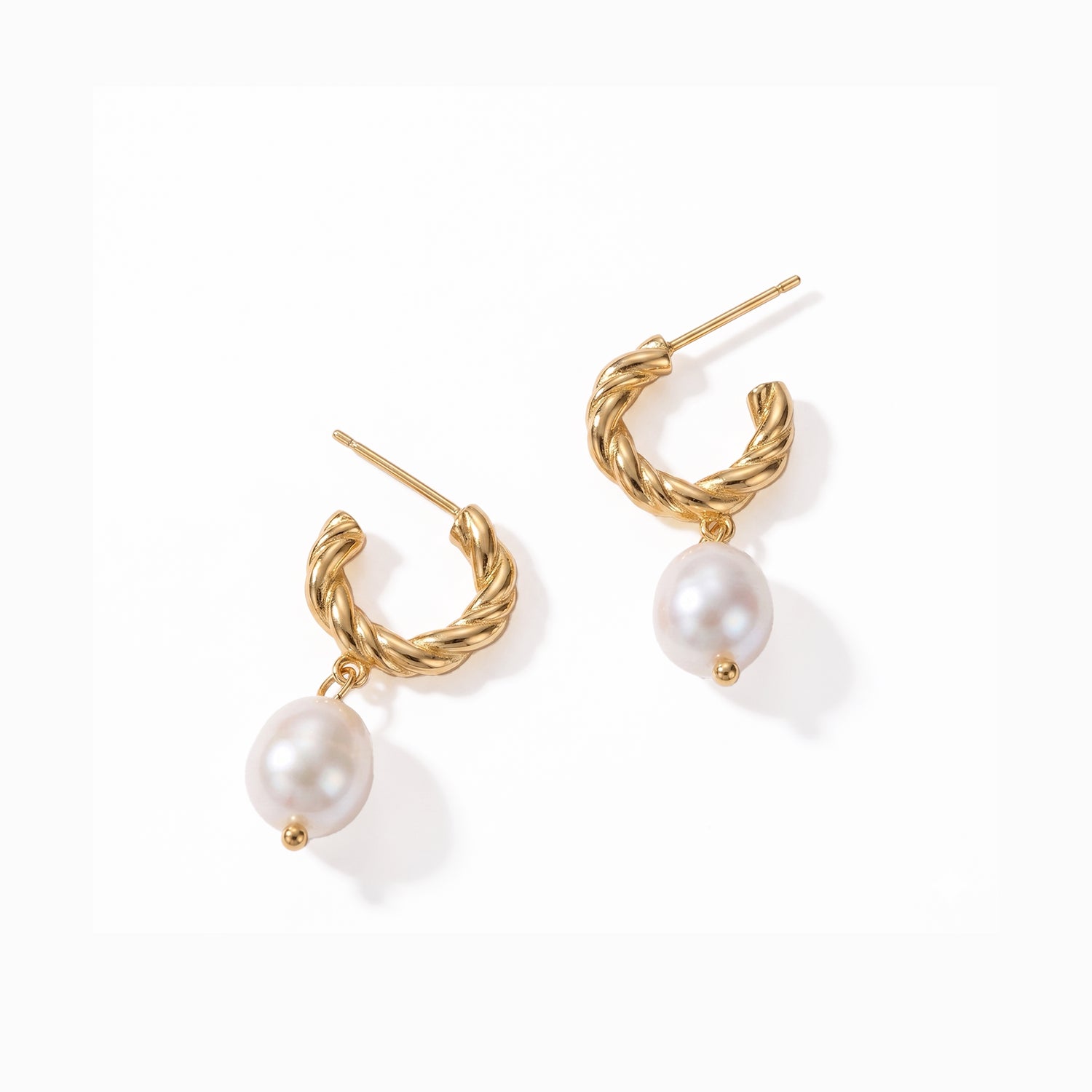 FRANCESCA Gold Braided Pearl Drop Hoop Earrings for Women – Minimalist Twisted Dainty Statement Jewelry | Ash Mollie Studio - ASH MOLLIE STUDIO