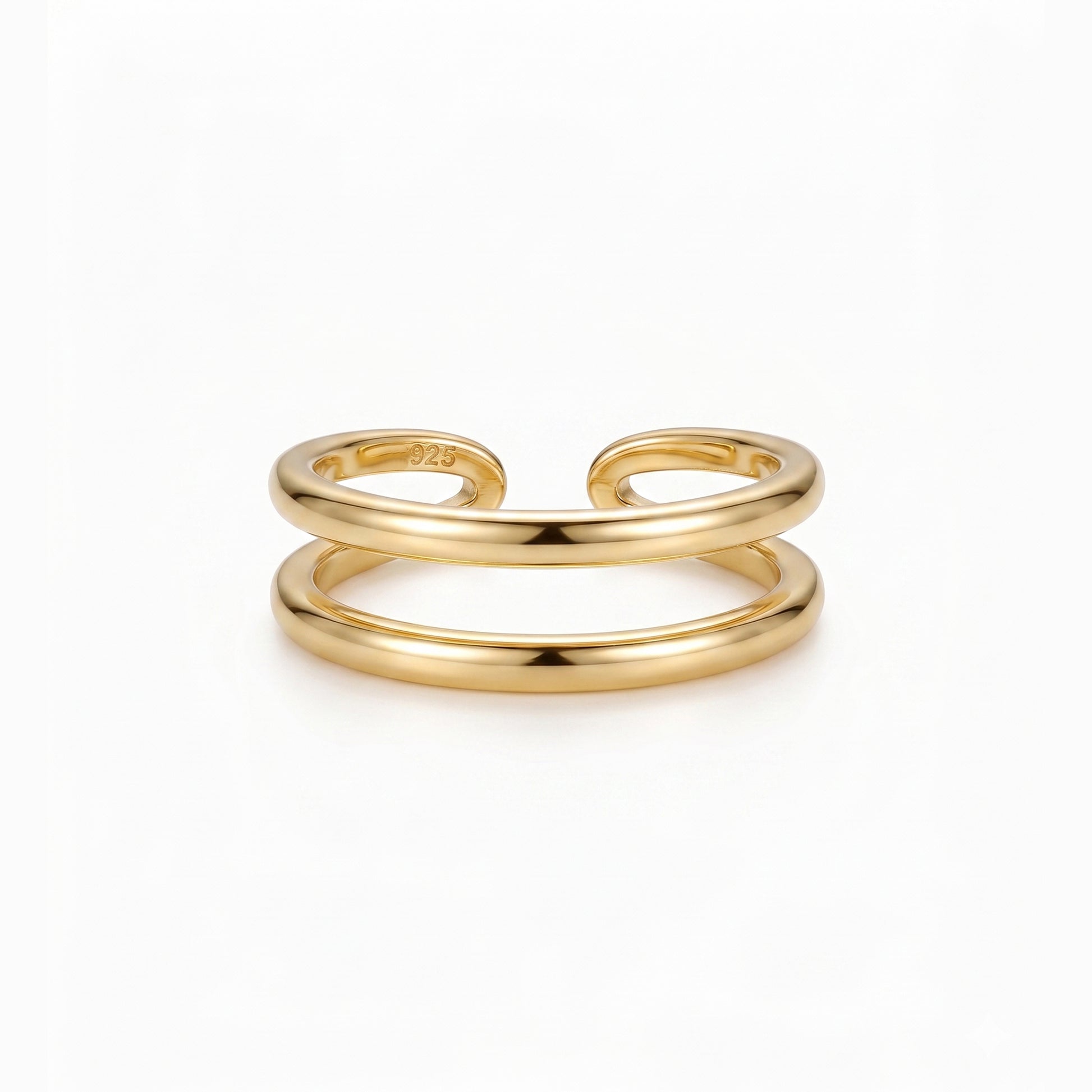 ISABEL Gold Double Band Ring for Women – Minimalist Open Adjustable Stacking Statement Ring | Ash Mollie Studio - ASH MOLLIE STUDIO
