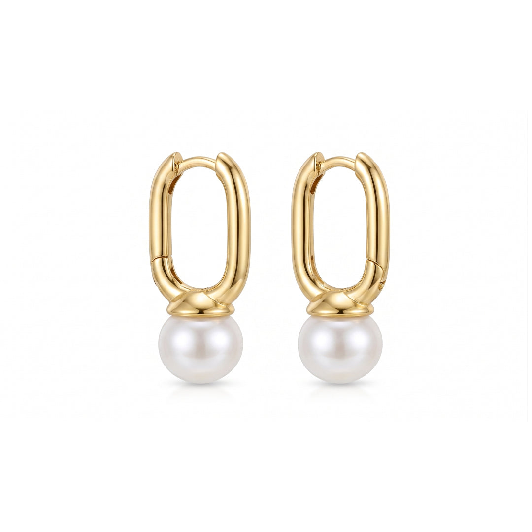 IRIS Gold Rectangle Pearl Hoop Earrings for Women – Minimalist Geometric Dainty Statement Jewelry | Ash Mollie Studio - ASH MOLLIE STUDIO