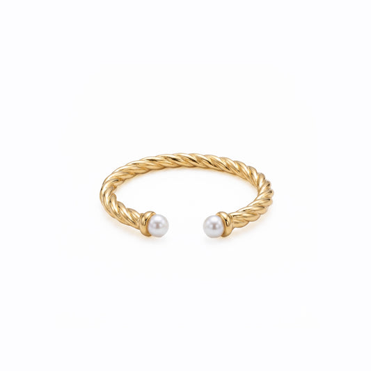 GINIA Braided Gold Shell Pearl Ring – Minimalist Adjustable Statement Jewelry | Ash Mollie Studio