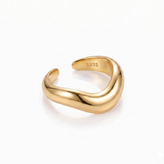 ALICE Gold Folded Ring for Women – Sculptural Minimalist Statement Adjustable Open Ring | Ash Mollie Studio - ASH MOLLIE STUDIO
