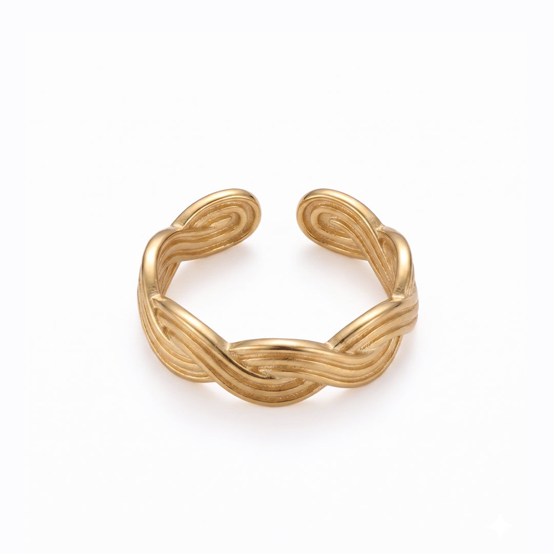 ASHA Gold Braided Ring for Women – Minimalist Adjustable Stacking Rope Band | Ash Mollie Studio - ASH MOLLIE STUDIO