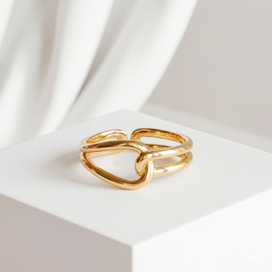 DÉNIA Minimalist Gold Sculptural Ring for Women – Designer Statement Adjustable Open Ring | Ash Mollie Studio