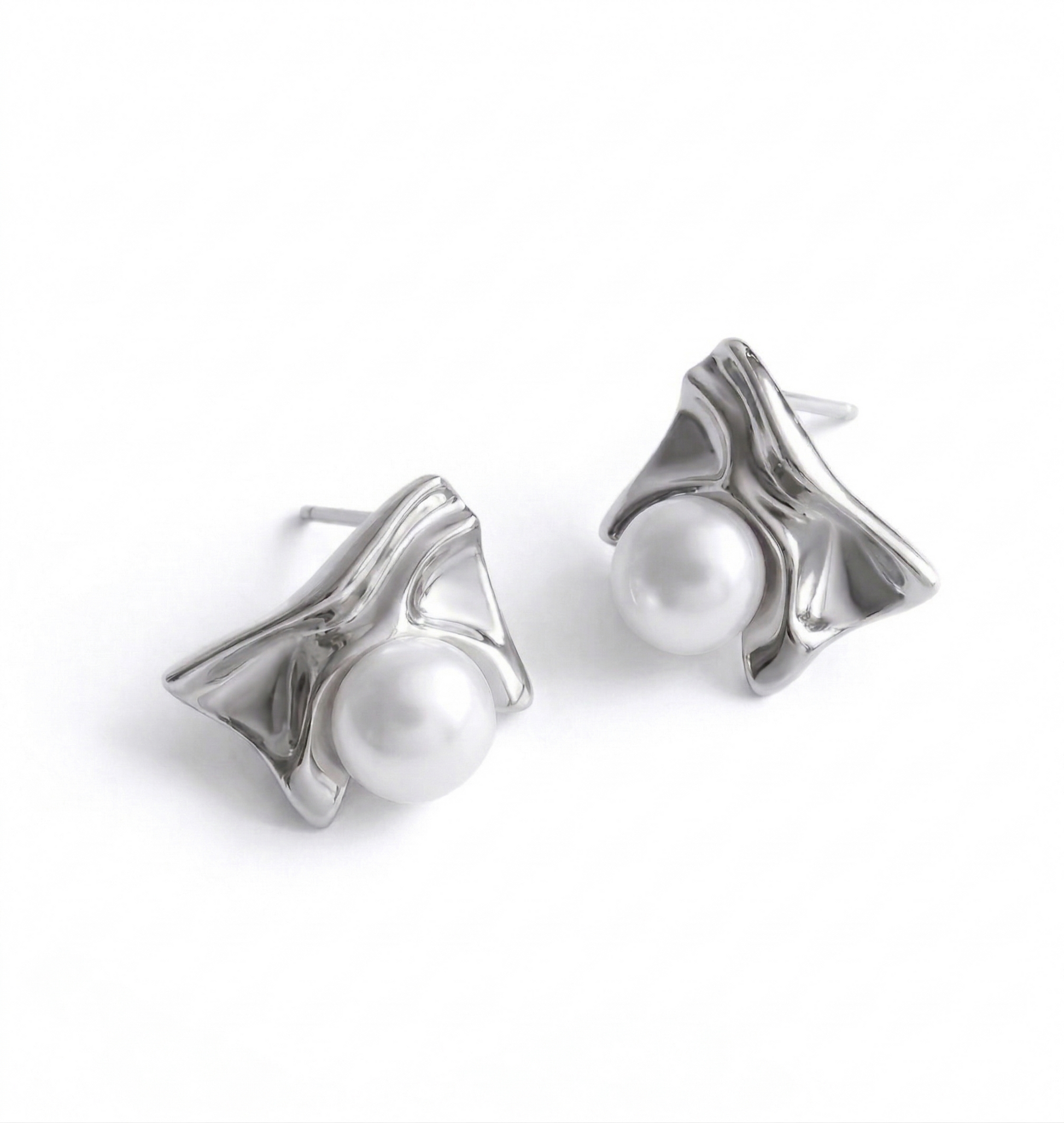 HALEHYA Gold Sculptural Pearl Stud Earrings for Women – Minimalist Statement Designer Earrings | Ash Mollie Studio - ASH MOLLIE STUDIO