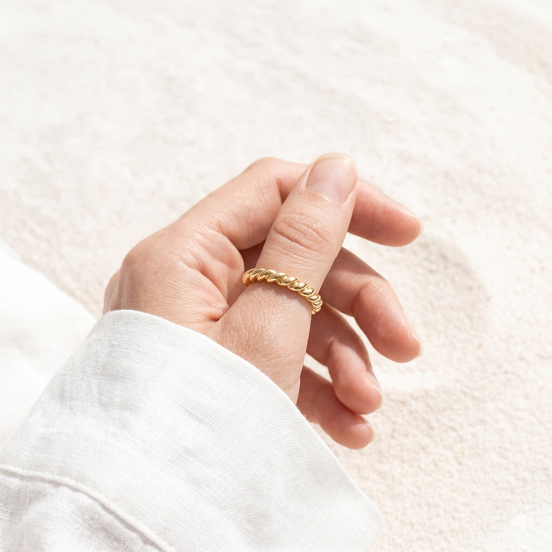 ANOA Gold Braided Ring for Women – Narrow Minimalist Stacking Rope Band | Ash Mollie Studio - ASH MOLLIE STUDIO