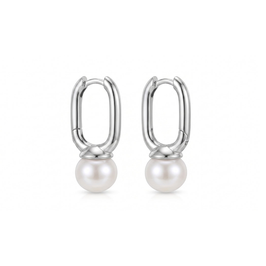 IRIS Gold Rectangle Pearl Hoop Earrings for Women – Minimalist Geometric Dainty Statement Jewelry | Ash Mollie Studio - ASH MOLLIE STUDIO