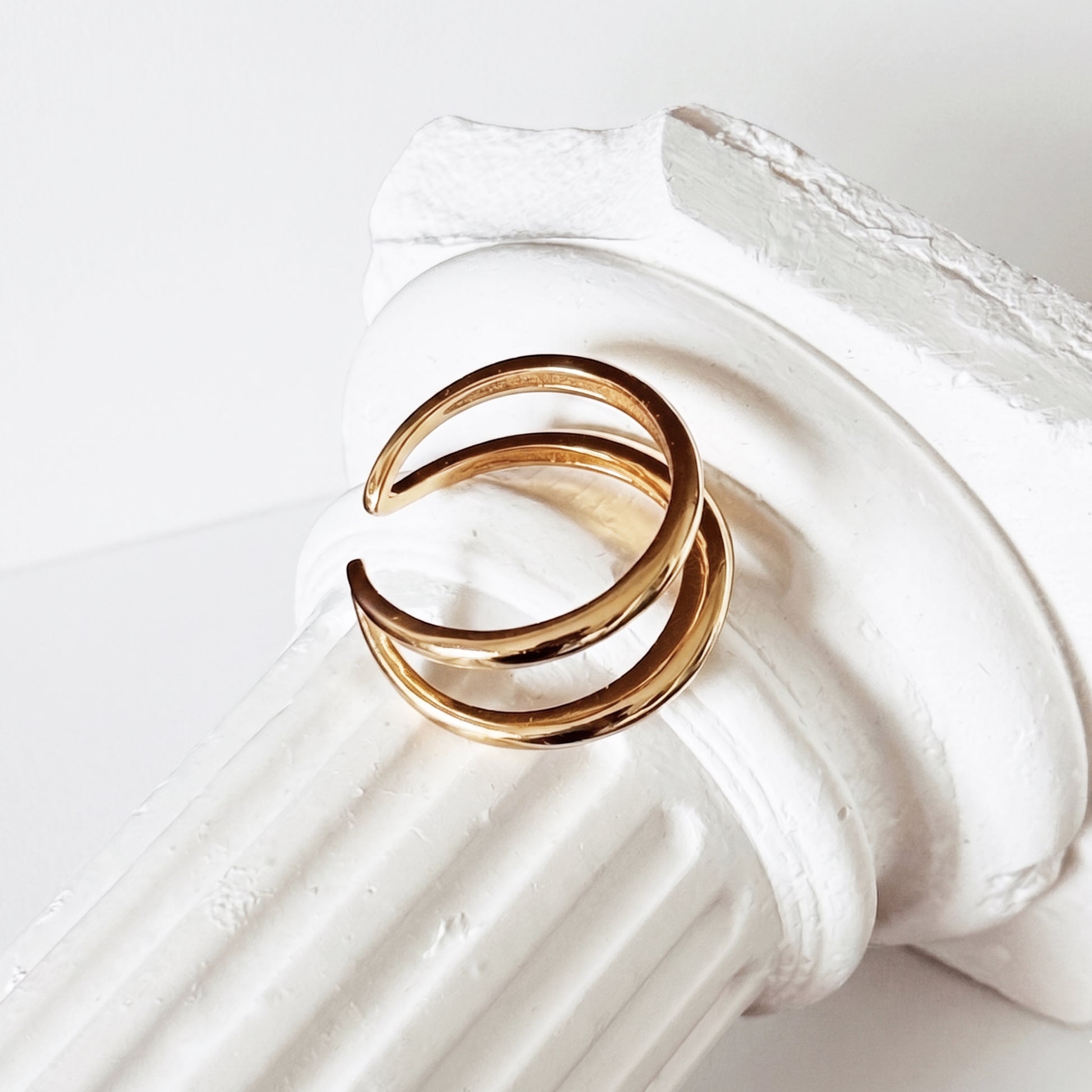 ISABEL Gold Double Band Ring for Women – Minimalist Open Adjustable Stacking Statement Ring | Ash Mollie Studio - ASH MOLLIE STUDIO