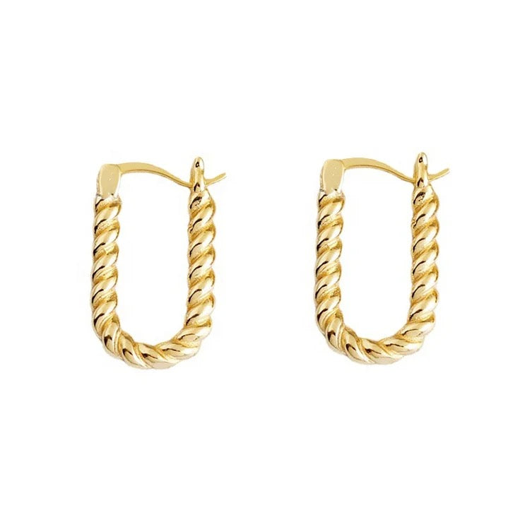 Gold-plated twisted hoop earrings with rope design
