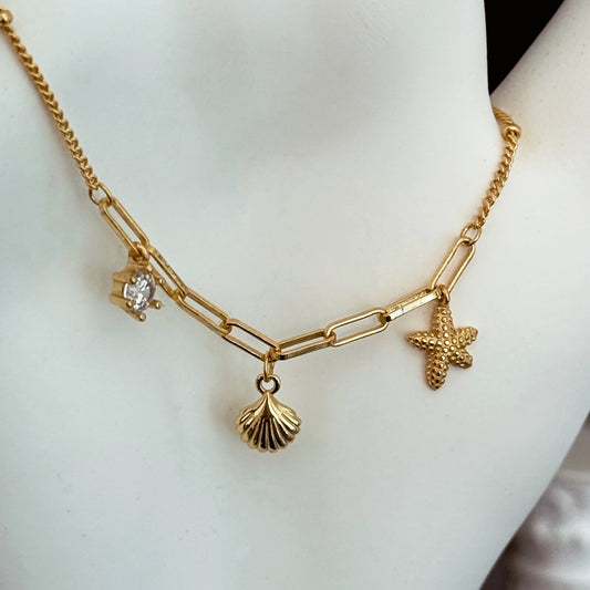 THEIA  Seashell, Star, and Crystal Necklace - ASH MOLLIE STUDIO