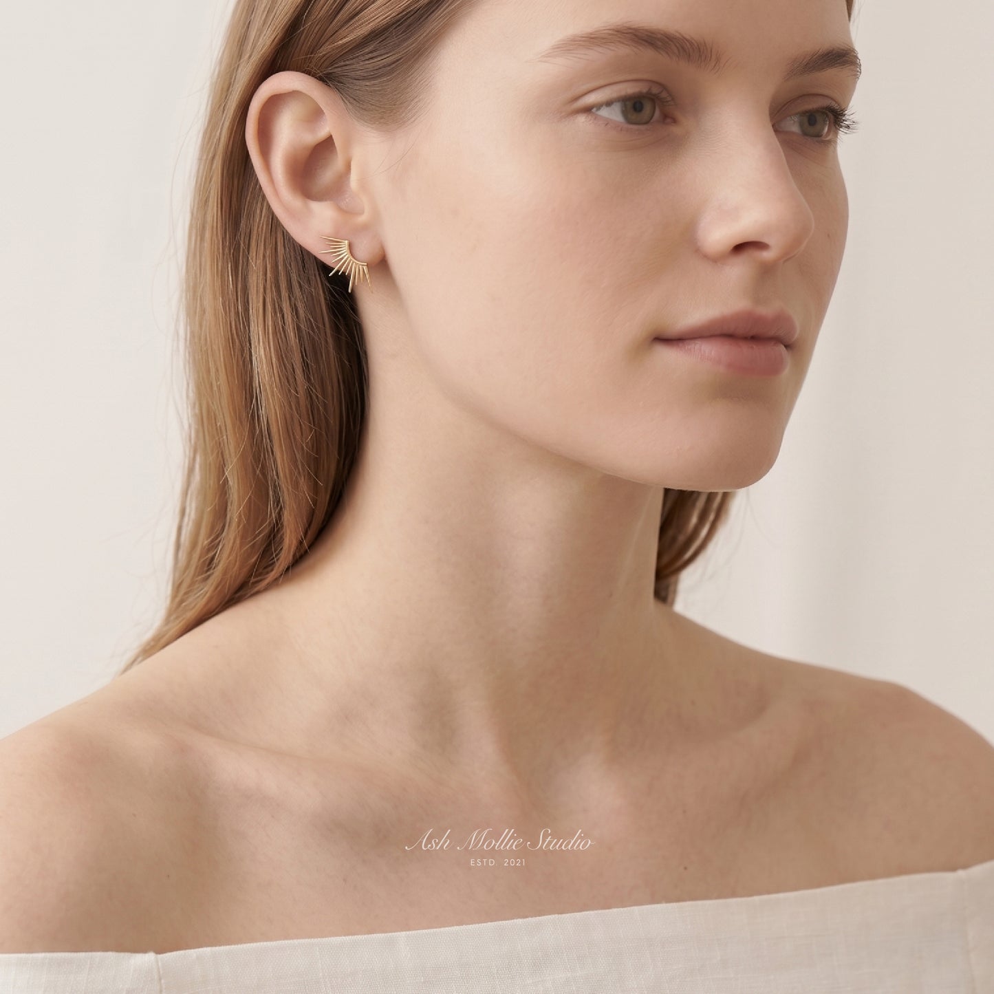 VERONICA Spark Gold Sunburst Stud Earrings for Women – Minimalist Radiant Spike Sculptural Statement Jewelry | Ash Mollie Studio - ASH MOLLIE STUDIO