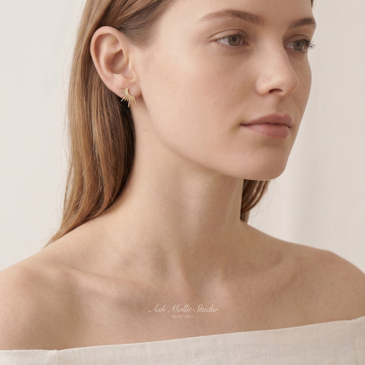 VERONICA Spark Gold Sunburst Stud Earrings for Women – Minimalist Radiant Spike Sculptural Statement Jewelry | Ash Mollie Studio - ASH MOLLIE STUDIO