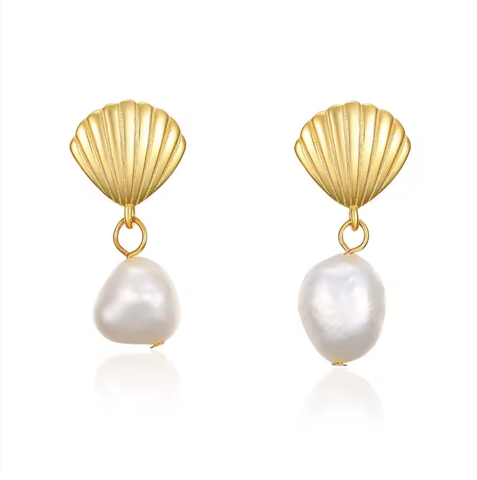 TAHEIA Gold Seashell Pearl Stud Earrings for Women – Minimalist Ocean Inspired Jewelry | Ash Mollie Studio - ASH MOLLIE STUDIO