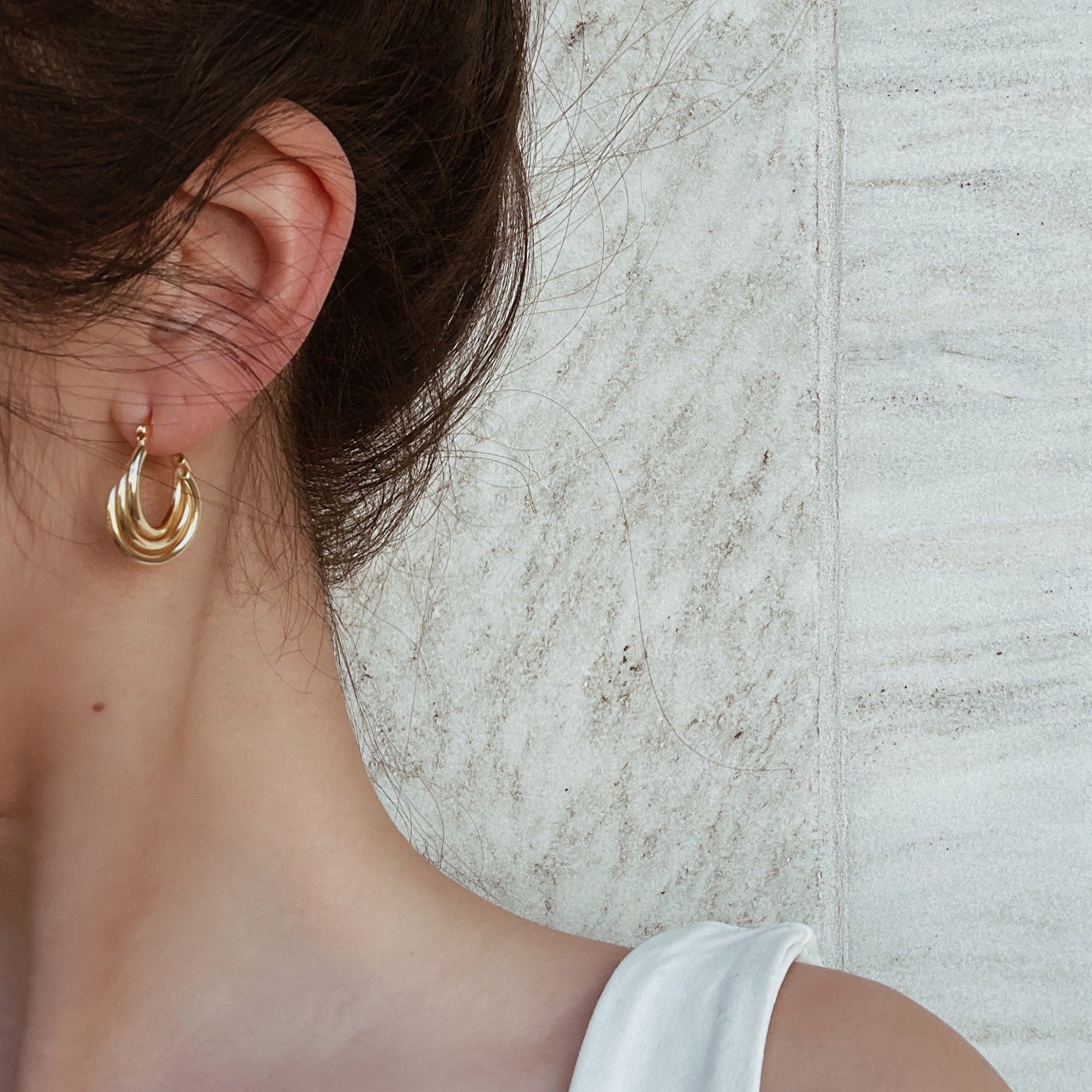 Multi layered hoops, gold vintage style earrings, gold sterling silver earrings - ASH MOLLIE STUDIO