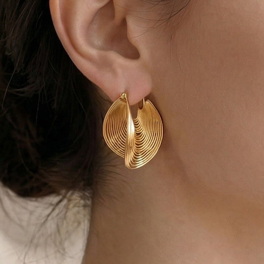 ALTHEA Vintage Folded Big Statement Gold Drop Earrings – Vintage Sculptural Fan Earrings | Ash Mollie Studio - ASH MOLLIE STUDIO