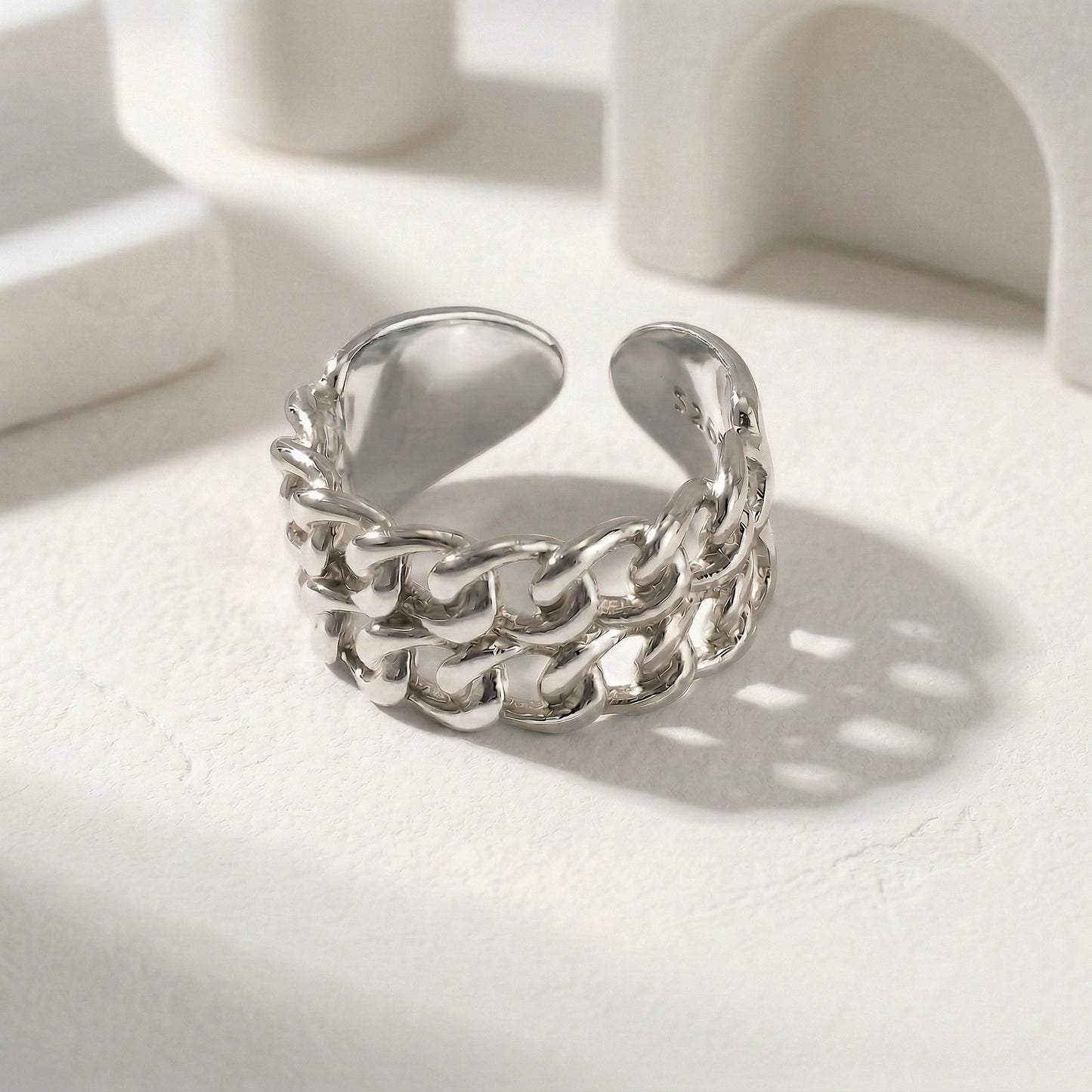 ELIA Gold Double Chain Ring for Women – Thick Minimalist Statement Adjustable Open Ring | Ash Mollie Studio - ASH MOLLIE STUDIO