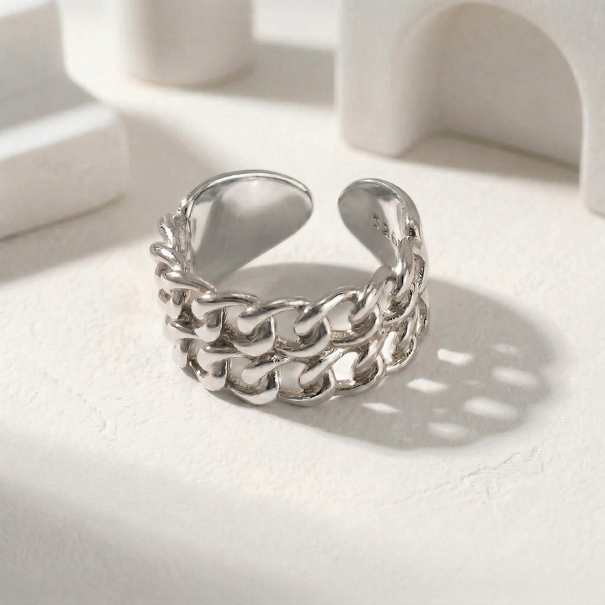 ELIA Gold Double Chain Ring for Women – Thick Minimalist Statement Adjustable Open Ring | Ash Mollie Studio - ASH MOLLIE STUDIO